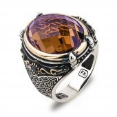 Zultanit Taşlı La Galibe İllallah Yazılı Desenli 925 Gümüş Erkek Yüzük thumbnail 3