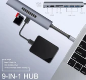 Type-C 9in1 4K Hdmi Vga Micro SD TF Kulaklık 3 Usb Şarj Girişli - 6