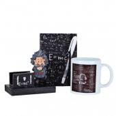Einstein Kartvizitlik Küçük Defter Beyaz Kalem Kupa Hediye Seti - 1