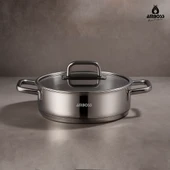 Nova Paslanmaz Çelik Cam Kapaklı Basık Tencere 24x7 cm thumbnail 1