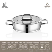 Nova Paslanmaz Çelik Cam Kapaklı Basık Tencere 24x7 cm thumbnail 2