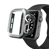 Apple Watch 5 6 44mm Uyumlu Çift Sıra Parlak Taşlı Rubber Kasa Kapak thumbnail 11