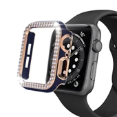 Apple Watch 7 41mm Uyumlu Çift Sıra Parlak Taşlı Rubber Kasa Kapak thumbnail 10