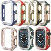 Apple Watch 5 6 44mm Uyumlu Çift Sıra Parlak Taşlı Rubber Kasa Kapak thumbnail 2