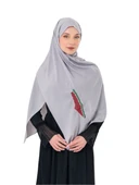 Polyster Gri Rengi Şal Filistin Haritası Karpuz Renkler İle Nakışlı S100036 - 2