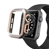 Apple Watch 7 41mm Uyumlu Çift Sıra Parlak Taşlı Rubber Kasa Kapak thumbnail 4
