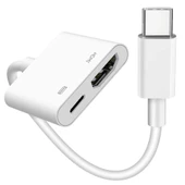 Type-C iPhone 15 Pro Max ile Uyumlu Pd Şarj Girişli Hdmi Görüntü Aktarım Kablosu - 1