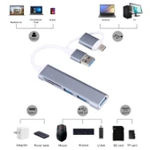 Type-C Usb 3.0 Sd Tf Kart Okuyucu 3x Usb 3.0 Hub Çevirici A807 - 4