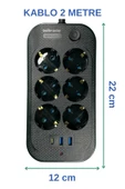 Techmaster 2 Usb + Type-C Akım Çocuk Korumalı 6lı Priz 2mt Kablo - 3