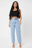 Kadın Siyah Kare Yaka Crop Top Bluz - 4