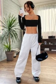 Kadın Siyah Uzun Kol Göğüs ve Sırt Dekolteli Crop Top Bluz - 7