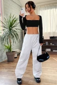 Kadın Siyah Uzun Kol Göğüs ve Sırt Dekolteli Crop Top Bluz - 4