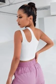 Kadın Beyaz Tek Omuz Cut Out Detaylı Crop Top Bluz - 2