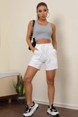 Kadın Gri Kare Yaka Crop Top Bluz - 5