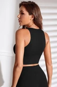 Kadın Siyah Derin Göğüs Dekolteli Şık Crop Top Bluz - 5