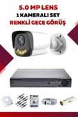 1 Kameralı Set - 5MP Sony Lensli Full Hd Renkli Gece Görüşlü Güvenlik Kamerası Sistemi - VZ0XVPUJZ8 - 1