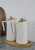 Palma Porselen Yağlık Seti - Stantlı Yağdanlık Takımı - 2x650 ML, 5 Parça - 1