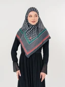 Filistin Eşarp Kefiye Siyah Rengi Bayrak Renkli Kareli Kadın Eşarp S100038 - 8