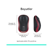 Logitech M185 910-002237 Kırmızı Optik Kablosuz Mouse - 3