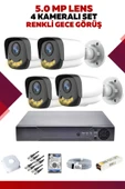 4 Kameralı Set - 5MP Sony Lensli Full Hd Renkli Gece Görüşlü Güvenlik Kamerası Sistemi - A3T92UJD2A - 1