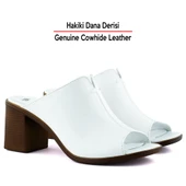 Erkan Saçmacı Valery Beyaz Hakiki Dana Derisi Önü Açık Kalın Topuklu Terlik - 3