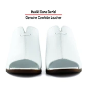 Erkan Saçmacı Valery Beyaz Hakiki Dana Derisi Önü Açık Kalın Topuklu Terlik - 4