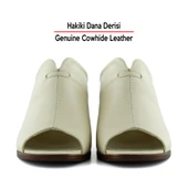 Erkan Saçmacı Valery Bej Hakiki Dana Derisi Önü Açık Kalın Topuklu Terlik - 4