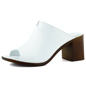 Erkan Saçmacı Valery Beyaz Hakiki Dana Derisi Önü Açık Kalın Topuklu Terlik - 1