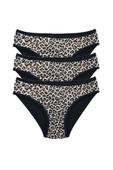 3 Adet Leopar Desenli Likralı Yumuşak Dokulu Kadın Slip Külot thumbnail 2