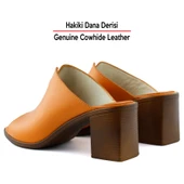 Erkan Saçmacı Valery Turuncu Hakiki Dana Derisi Önü Açık Kalın Topuklu Terlik - 5
