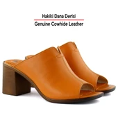 Erkan Saçmacı Valery Turuncu Hakiki Dana Derisi Önü Açık Kalın Topuklu Terlik - 3