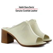 Erkan Saçmacı Valery Bej Hakiki Dana Derisi Önü Açık Kalın Topuklu Terlik - 3