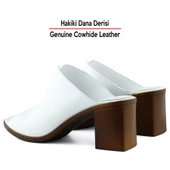 Erkan Saçmacı Valery Beyaz Hakiki Dana Derisi Önü Açık Kalın Topuklu Terlik - 5