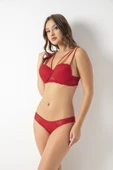 Kadın Kırmızı Straplez Push Up Dolgulu Sütyen Külot Takımı - 2
