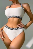Kadın Beyaz Çapraz Sırt Ve Love Yazı Detaylı Iç Çamaşır Takımı - 1