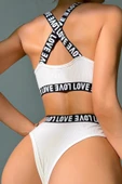Kadın Beyaz Çapraz Sırt Ve Love Yazı Detaylı Iç Çamaşır Takımı - 2