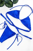 Kadın Mavi Yandan Bağlamalı Tangalı Üçgen Bikini Mayo Takımı - 3