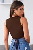 Kadın Kahverengi Çapraz Bağlamalı Crop Top Büstiyer - 4