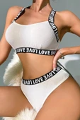 Kadın Beyaz Çapraz Sırt Ve Love Yazı Detaylı Iç Çamaşır Takımı - 3