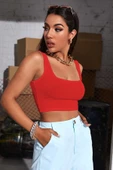 Kadın Kırmızı Kalın Askılı Crop Top Büstiyer - 3