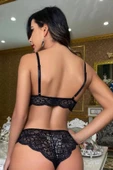Kadın Siyah Dantel Bralet ve Slip Külotlu İç Çamaşır Takımı - 5
