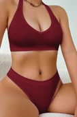 Kadın Bordo Seamless Tanga Sütyen Takım - 3