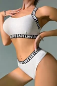 Kadın Beyaz Çapraz Sırt Ve Love Yazı Detaylı Iç Çamaşır Takımı - 5