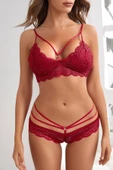 Kadın Bordo Dantelli Harness Sütyen Külot Takım - 2