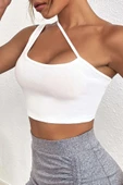 Kadın Beyaz Tek Omuzlu Çapraz Askılı Crop Top Büstiyer - 5