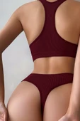 Kadın Bordo Desteksiz Seamless Tangalı İç Çamaşır Takımı - 2