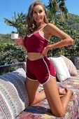 Kadın Bordo Askılı Crop Top ve Şortlu Gecelik Takım - 5