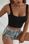 Kadın Siyah Kalın Askılı Crop Top Büstiyer - 2