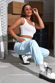 Kadın Beyaz Kalın Askılı Crop Top Büstiyer - 5