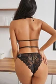 Kadın Siyah Dantel Çapraz İpli Bralet Sütyen Takım - 2